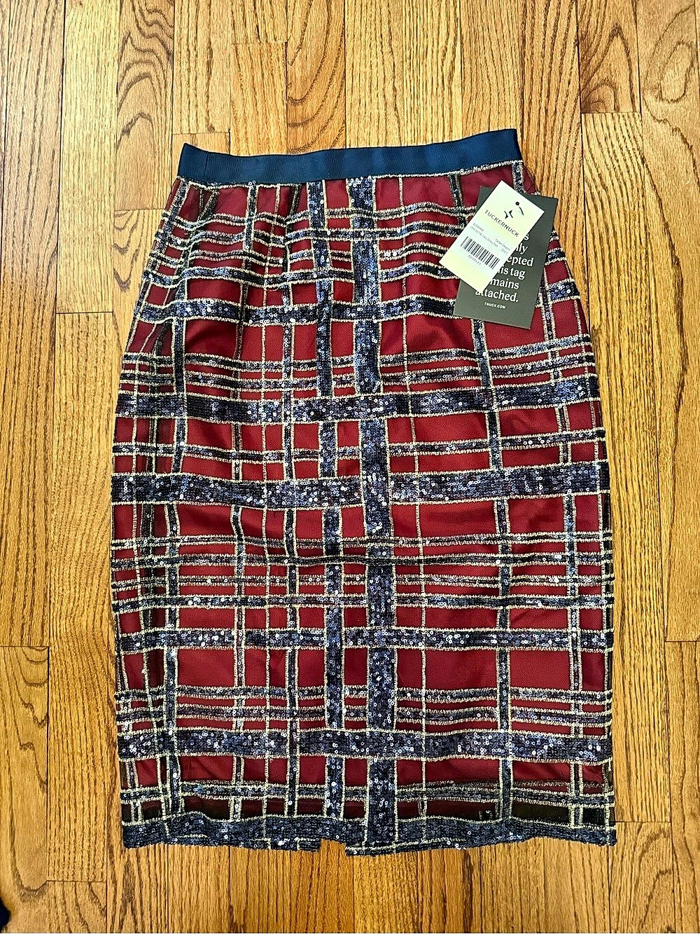 Tuckernuck Tartan Sequin Plaid Sequin Pencil Skirt Red & Blue Size 0 NWT